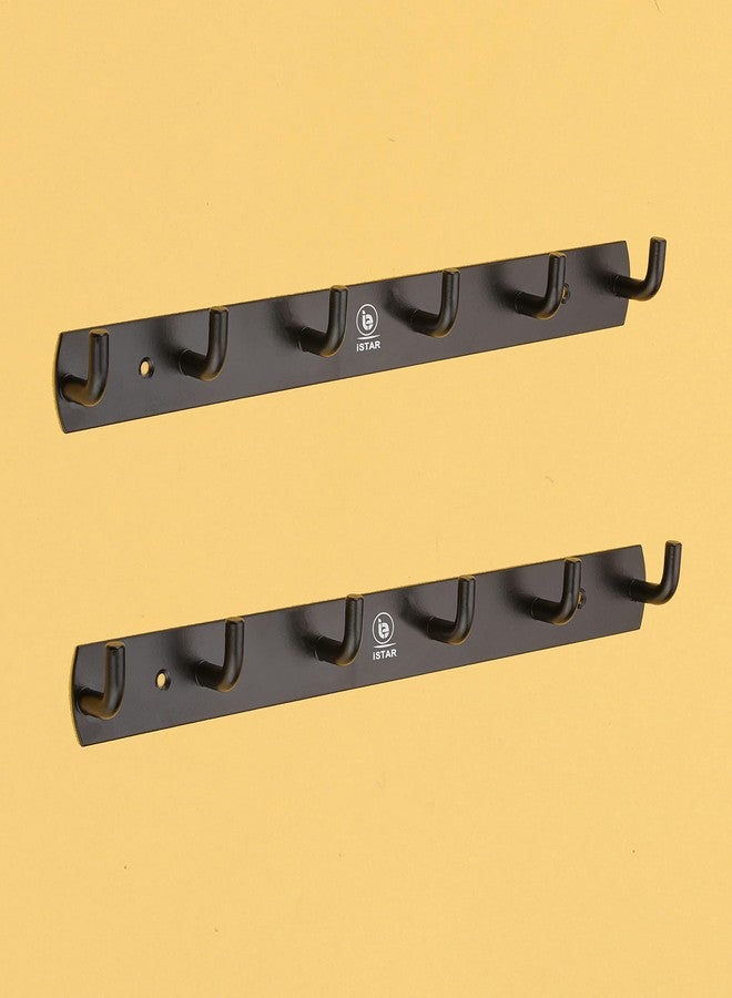 iSTAR Stainless Steel 6 Hook Rail with L-Shape Hooks for Walls of Bathroom/Kitchen-Hook Rail Bar for Clothes/Towel/Keys-Pack of 2 (6 Hooks,Black) - Image 1